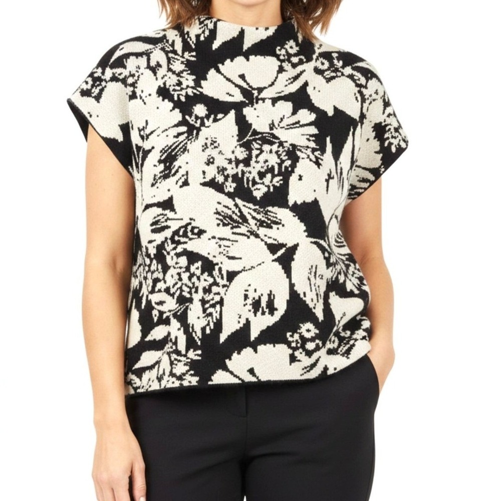 Joie Sleeveless Floral Knit Sweater Black Beige Medium Dark‎ Academia Soft Girl